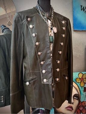 Lamb Leather Military Inspired Jacket XL Vintage by Biba Denmark